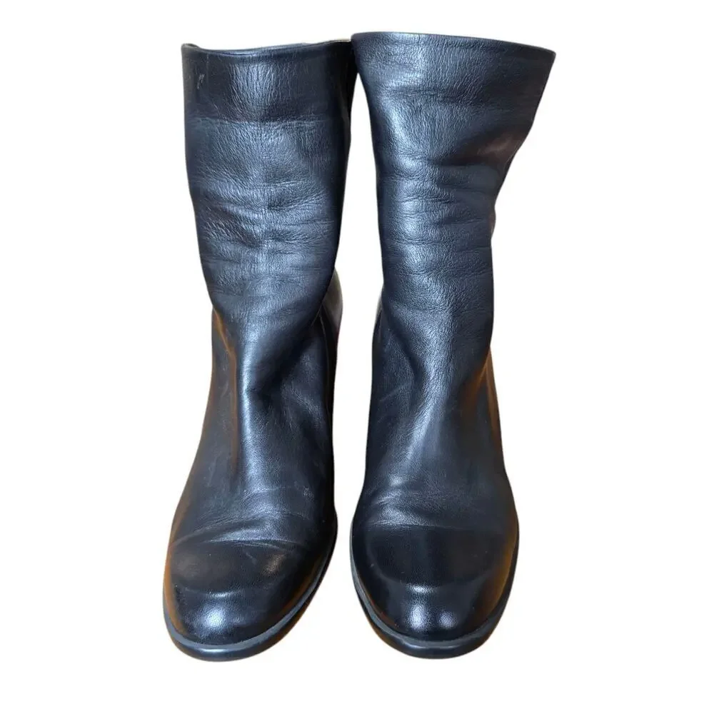 Arche woman’s black leather boots US 9 mid heel wedge - Picture 2 of 10